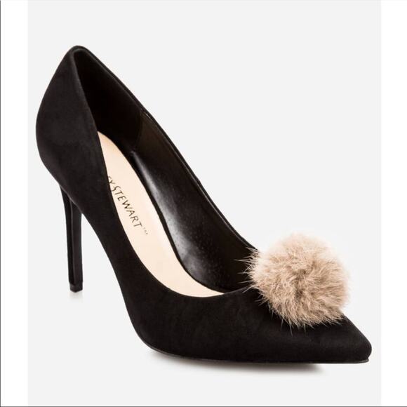 Ashley Stewart | 10W NIB Black Heel Pump Fur Pom Pom - Picture 1 of 9